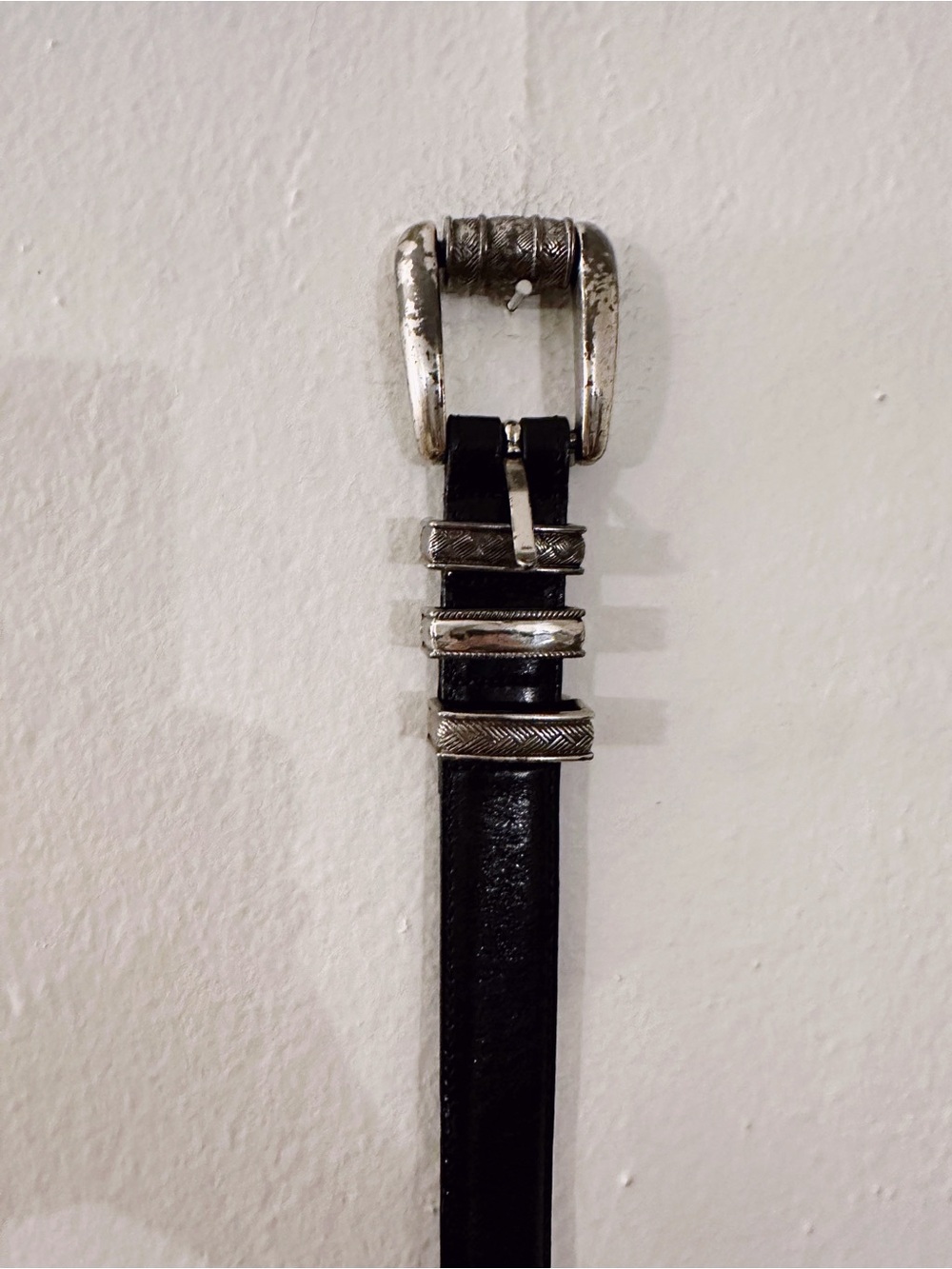 Vintage Brighton Leather Belt Silver Western Hardware Black 1995 - Picture 6 of 6